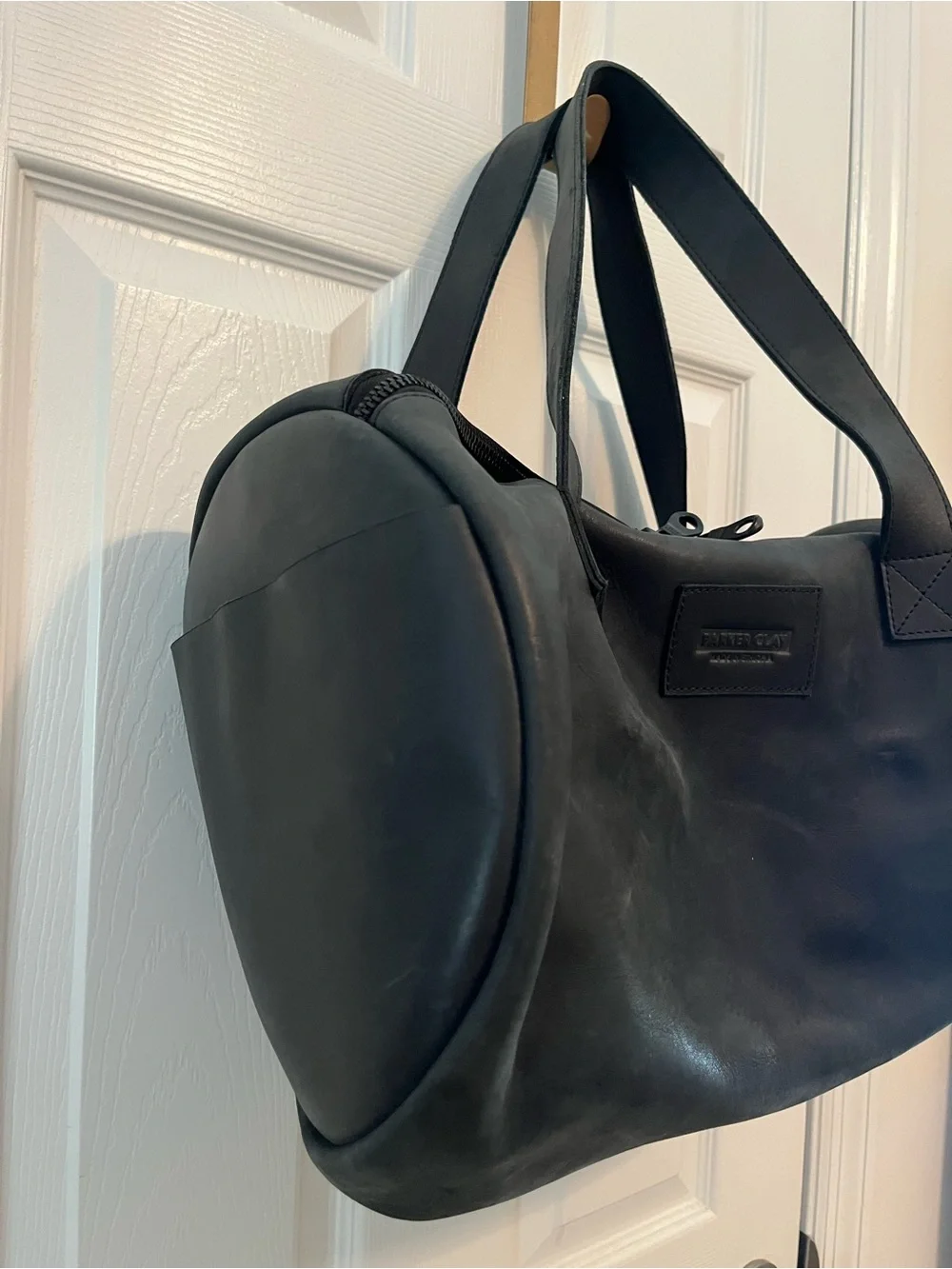 🖤 Parker Clay Black Leather Barrel Duffel Bag